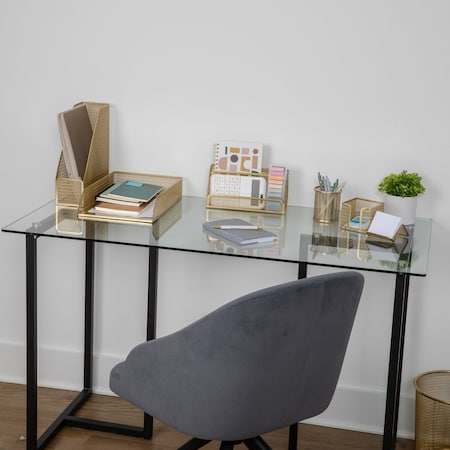 Martha Stewart Ryder Gold Mesh Metal 6 Pcs Desktop Organizer; Holds Files, Magazines, Letters, Pens, Sticky Notes HH-OHD14-6-GLD-MS